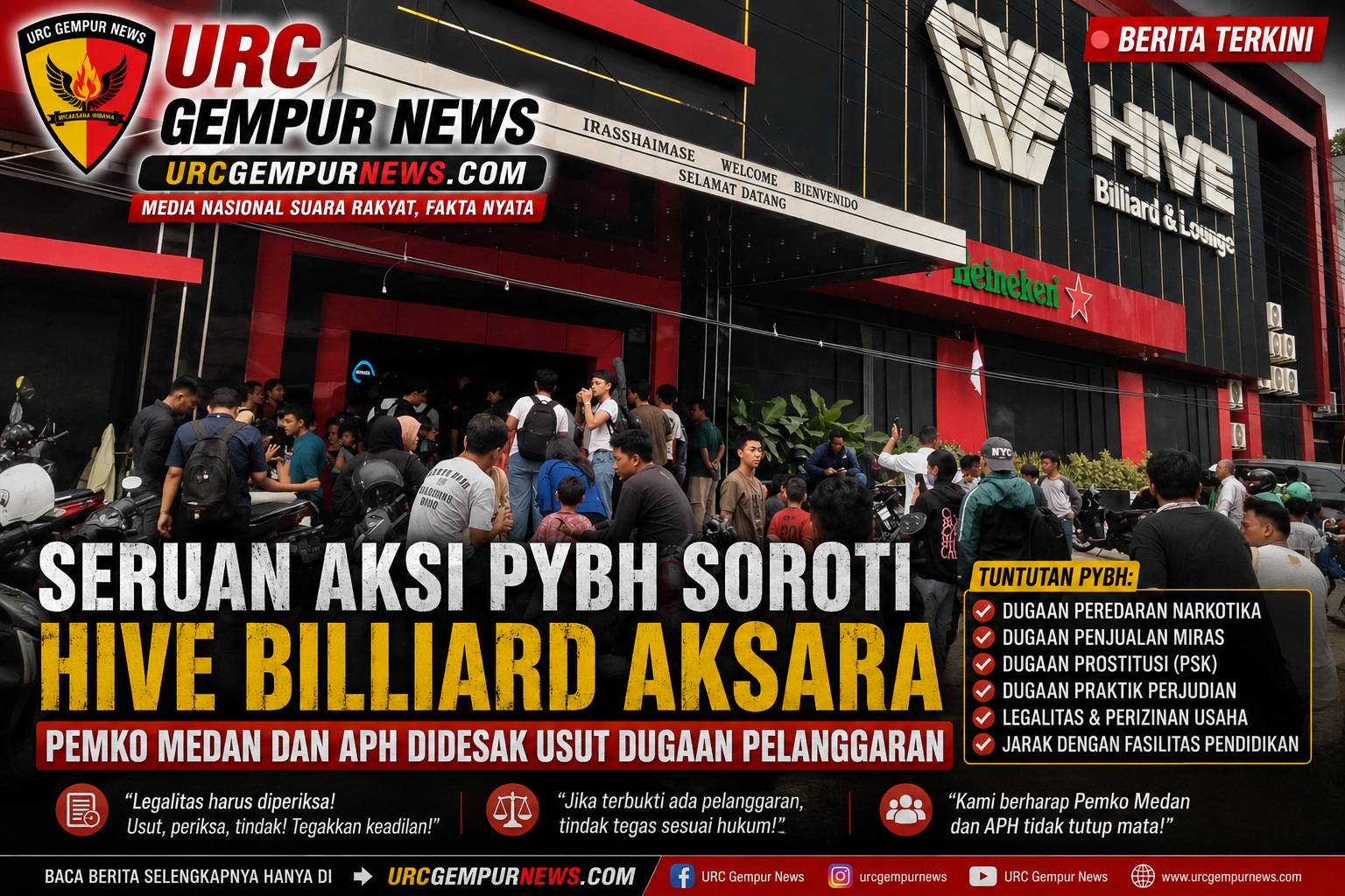 Seruan Aksi PYBH Soroti Hive Billiard Aksara, Pemko Medan dan APH Didesak Buka Terang Dugaan Pelanggaran