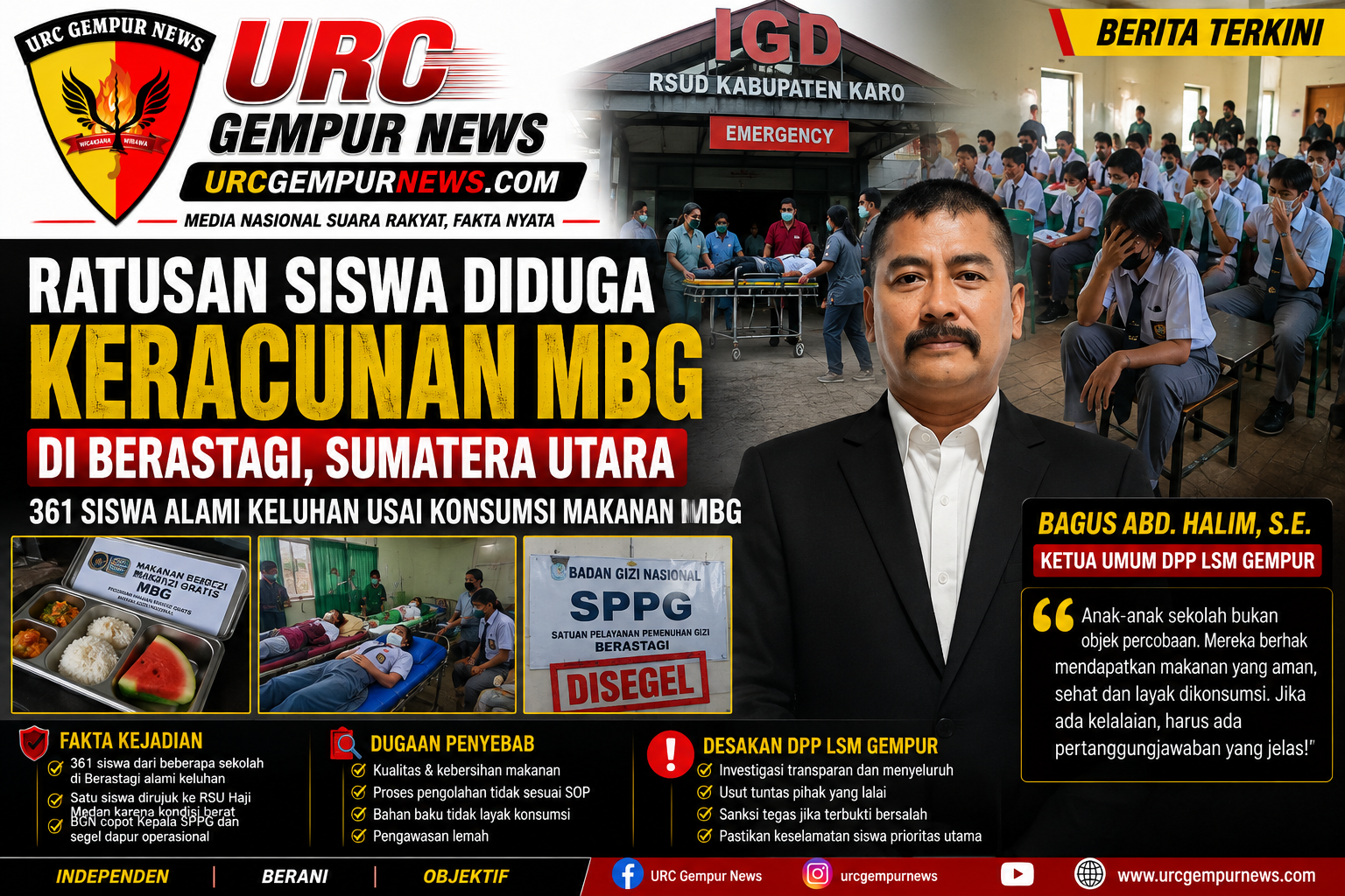Ratusan Siswa Keracunan MBG di Berastagi, Ketua Umum DPP LSM GEMPUR Kecam Keras
